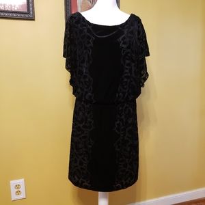 White House Black Market Black velour burnout flutter sleeve dress Size M